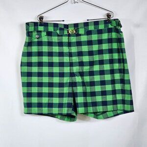 Vintage 50s Chipp NY Bespoke Swim Shorts 38 Blue Green Plaid Old Money Preppy